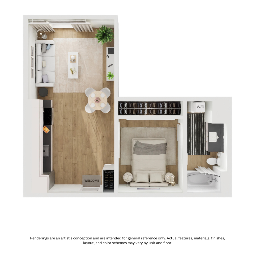 Floor plan for 1 bed, 1 bath, 547 sqft